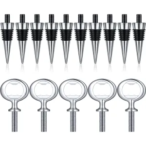 10 Pcs Metal Wine Stopper and 5 Pcs Blank Stainless Steel Bottle Opener Chrome Bottle Stopper Bottle Opener Inserts Set Hardware for Wedding Wine