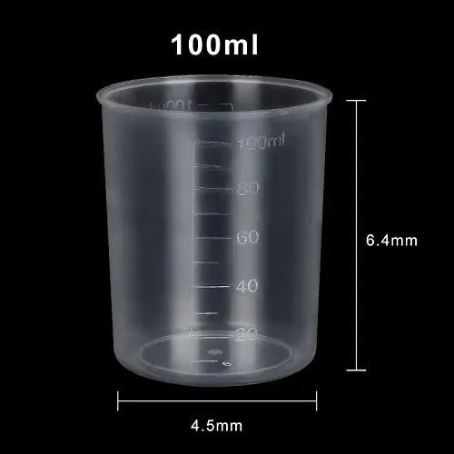 100Pcs 100ML Plastic Graduated Measuring Beaker Set, Clear Liquid Measuring Mixing Cups for Epoxy Resin, Liquid Container Beakers for Resin Epoxy