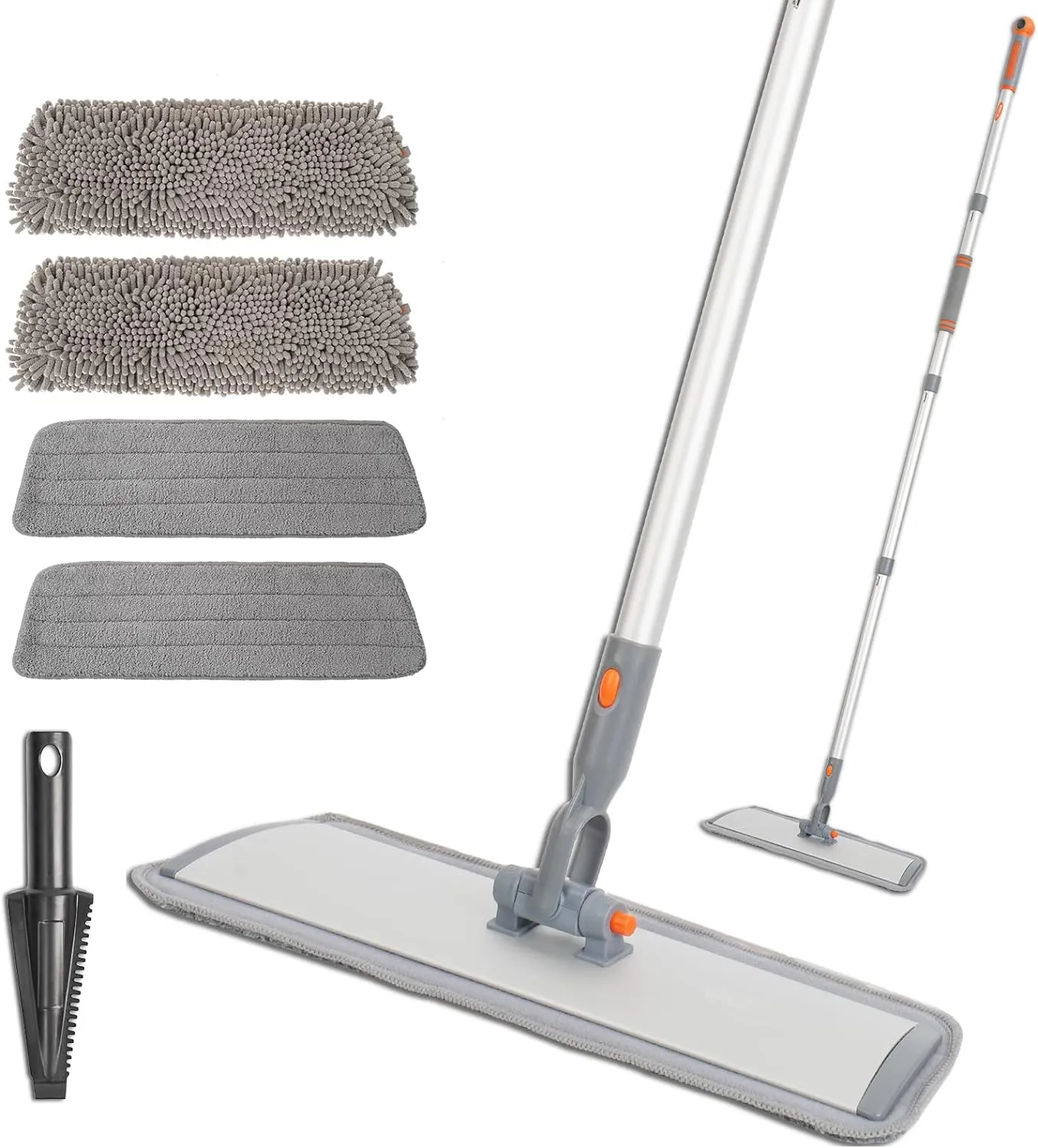 18" Microfiber Flat Mop with 62-inch Aluminum Mop, 4 Washable Chenille & Microfiber Pads