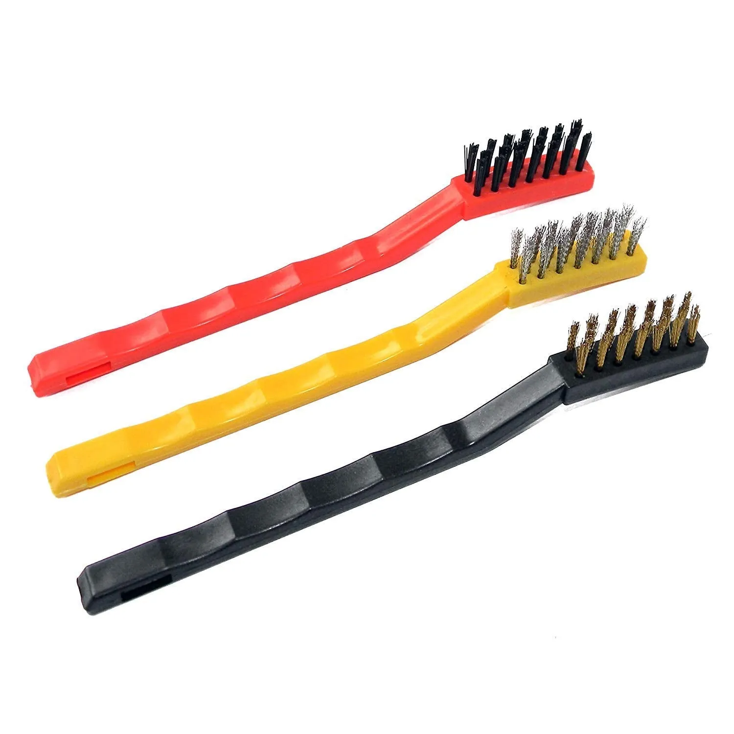 3 Pcs Mini Wire Brush Set Steel Brass Nylon Brush Cleaning Metal Rust Clean