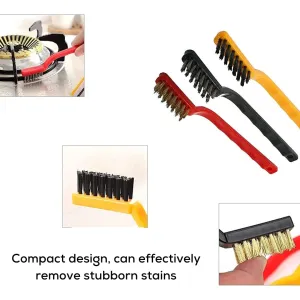 3 Pcs Mini Wire Brush Set Steel Brass Nylon Brush Cleaning Metal Rust Clean