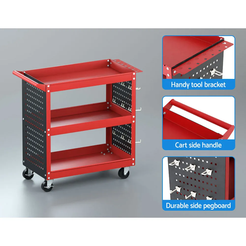 3-Tier Tool Cart with Pegboard & Screwdriver Storage Giantz