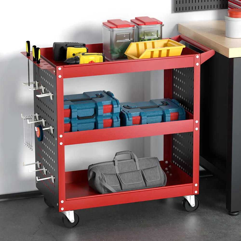 3-Tier Tool Cart with Pegboard & Screwdriver Storage Giantz