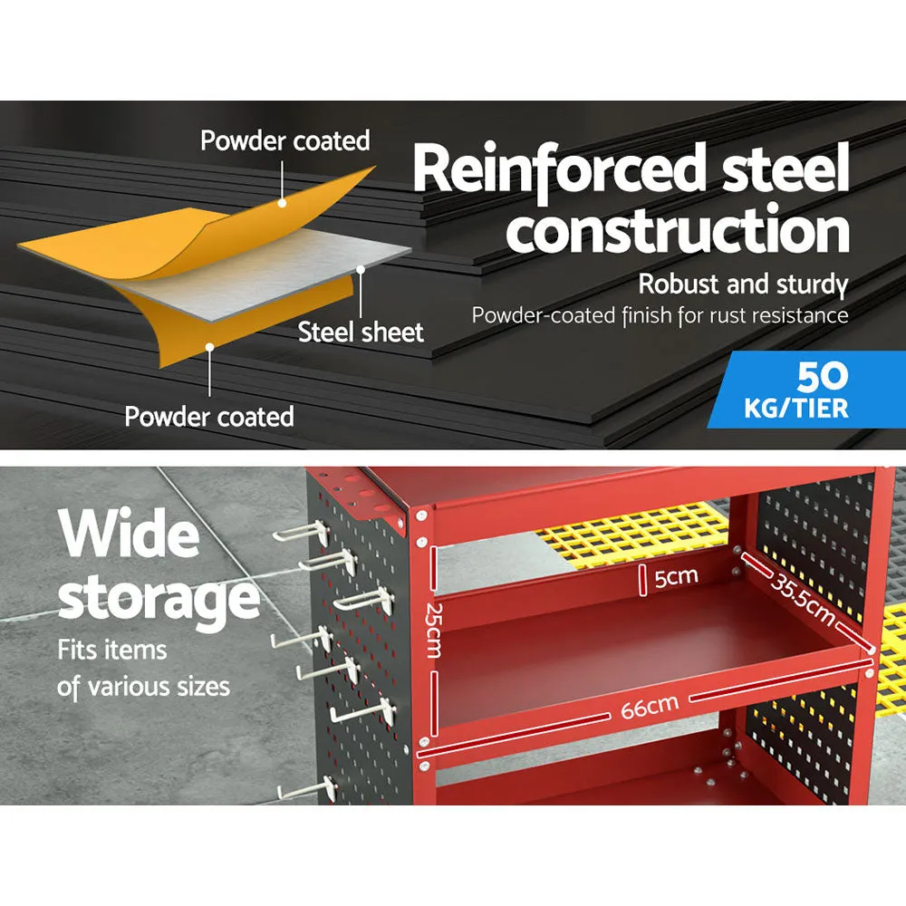 3-Tier Tool Cart with Pegboard & Screwdriver Storage Giantz