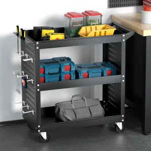 3-Tier Tool Cart with Pegboard, Screwdriver Storage - Giantz