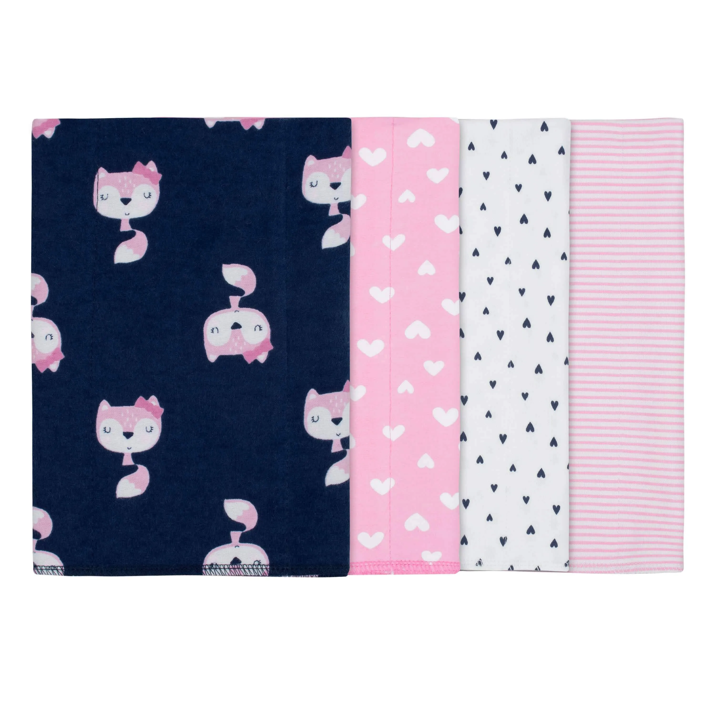 4-Pack Baby Girls Fox Flannel Burp Cloths