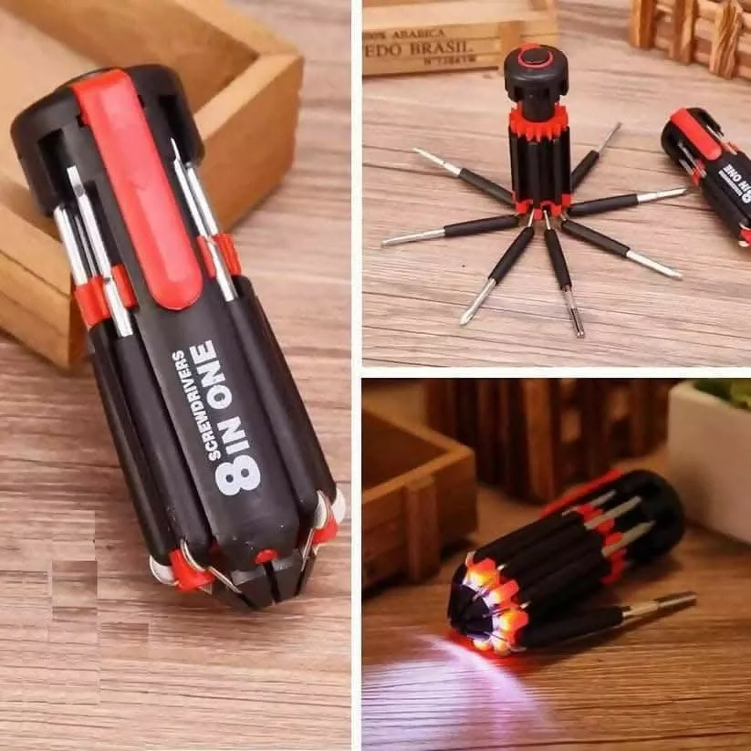 8 in 1 Multi-Function Screwdriver Kit, Tool Kit Set with LED Portable Torch