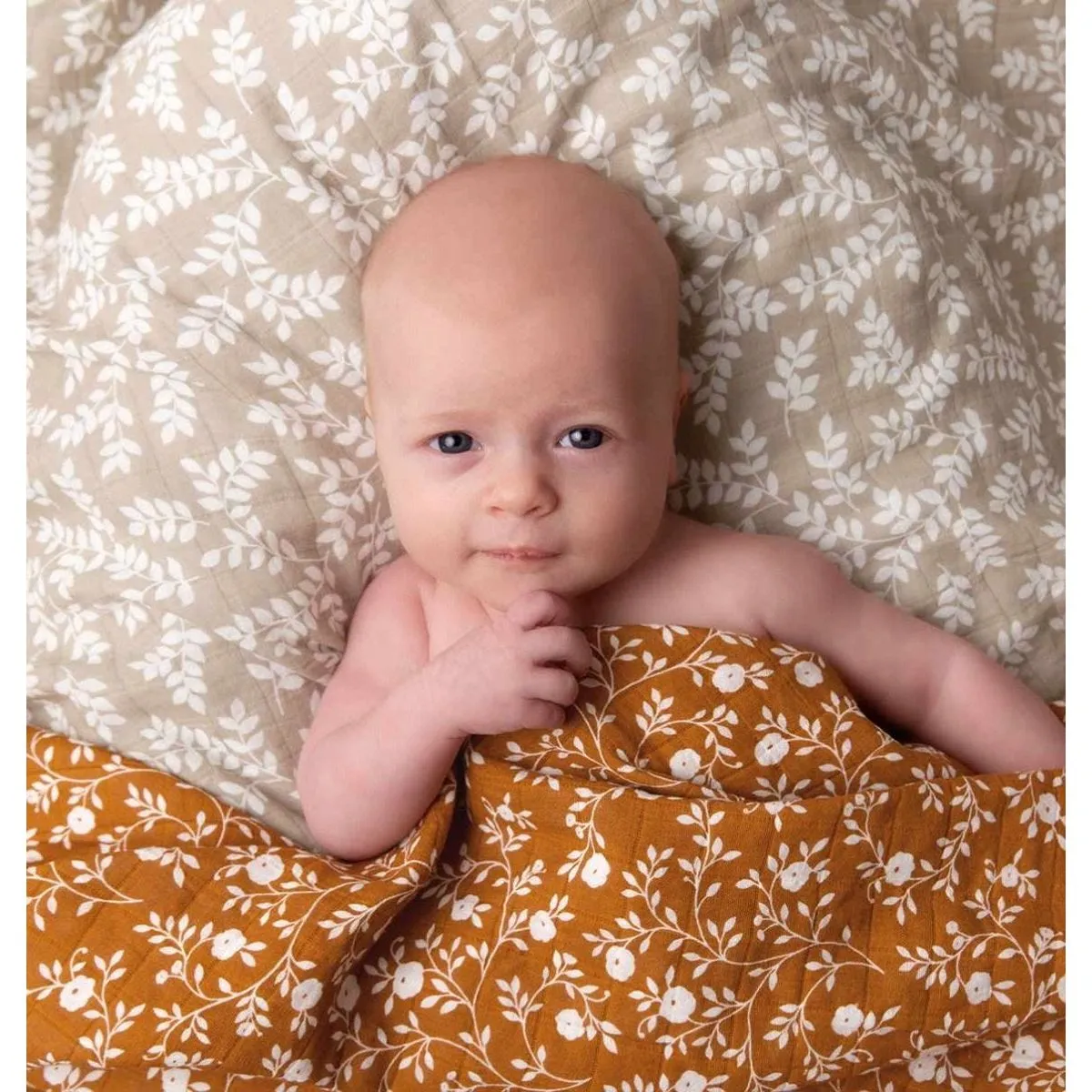 A Little Lovely Company Muslin Cloth Set of 2: Blossom - Caramel