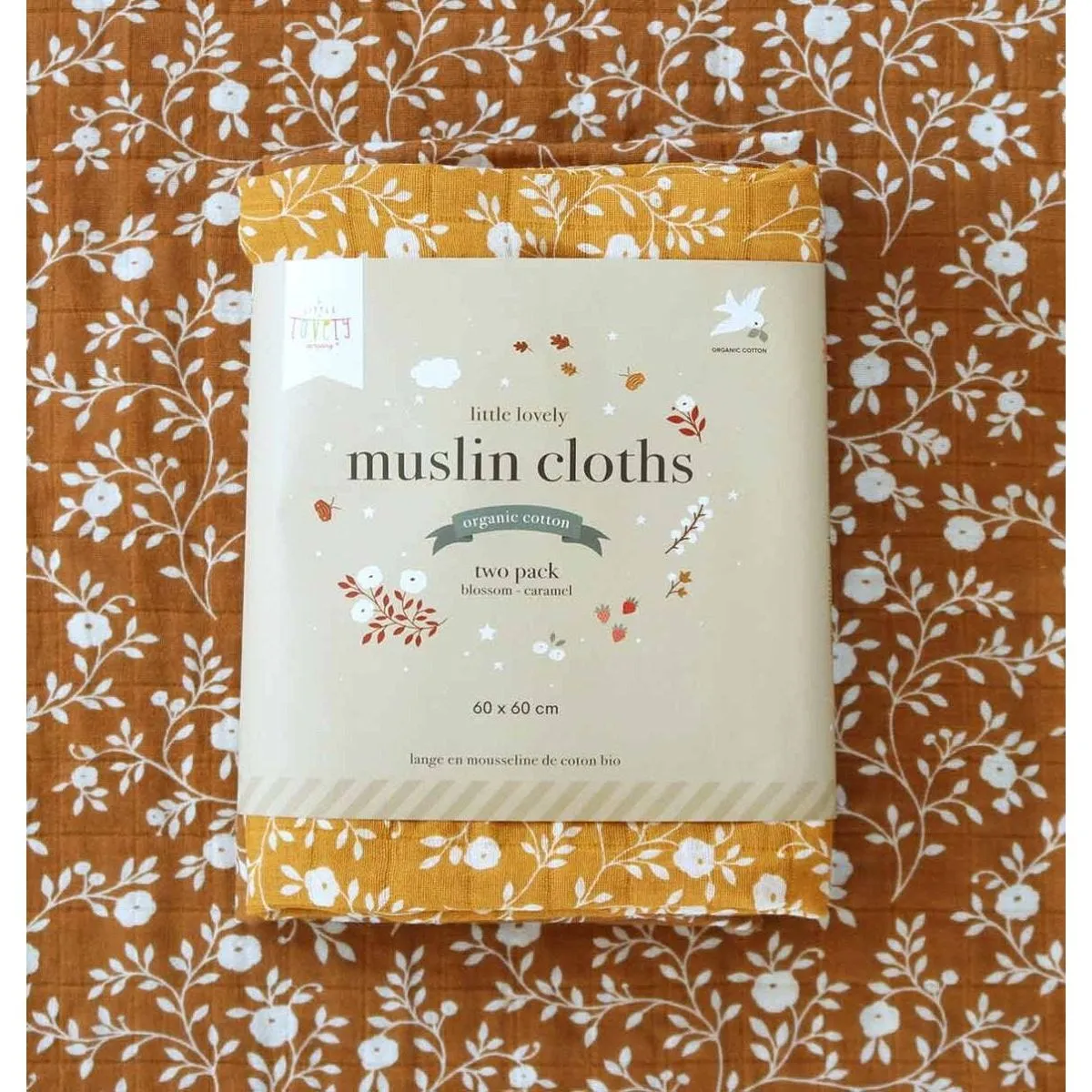 A Little Lovely Company Muslin Cloth Set of 2: Blossom - Caramel