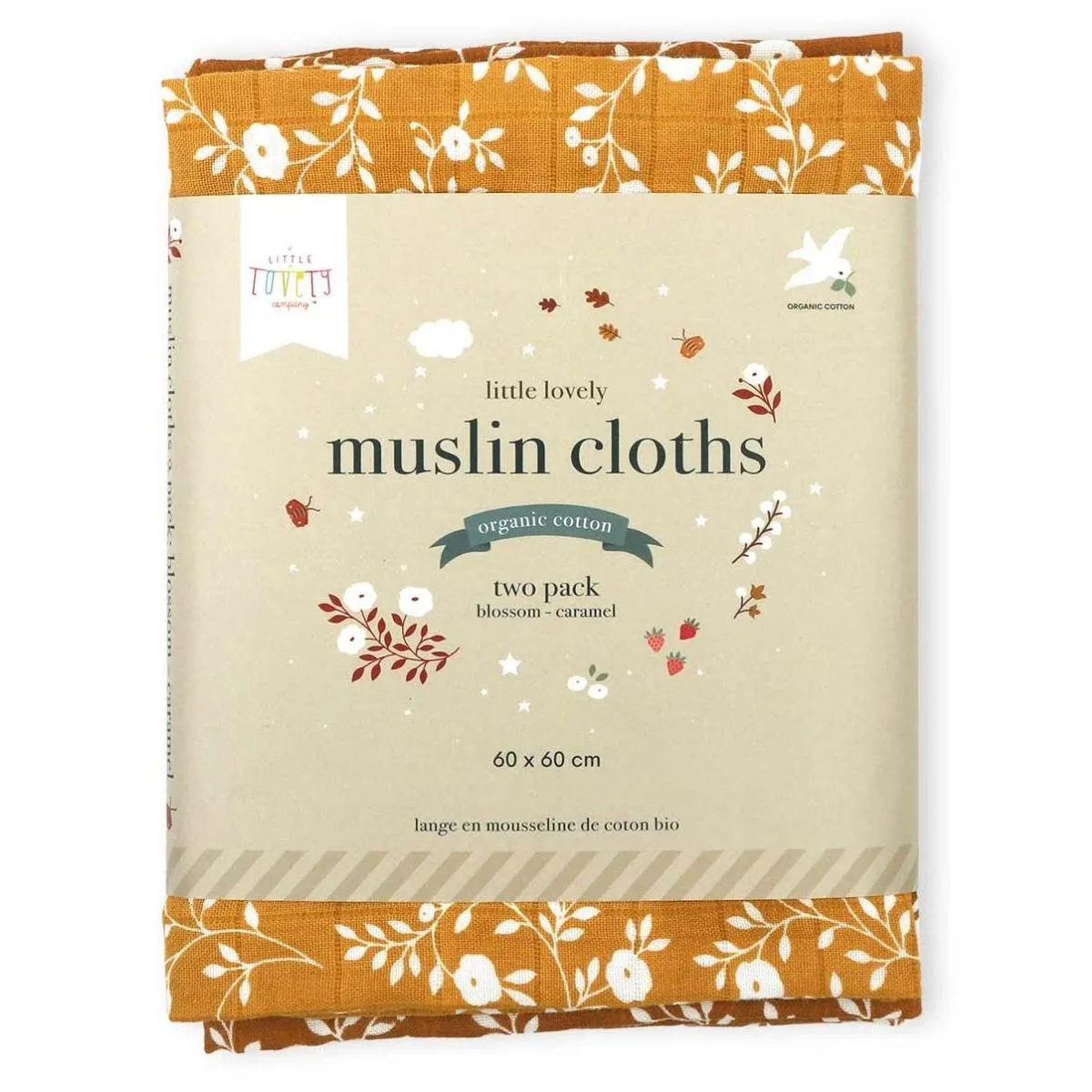 A Little Lovely Company Muslin Cloth Set of 2: Blossom - Caramel