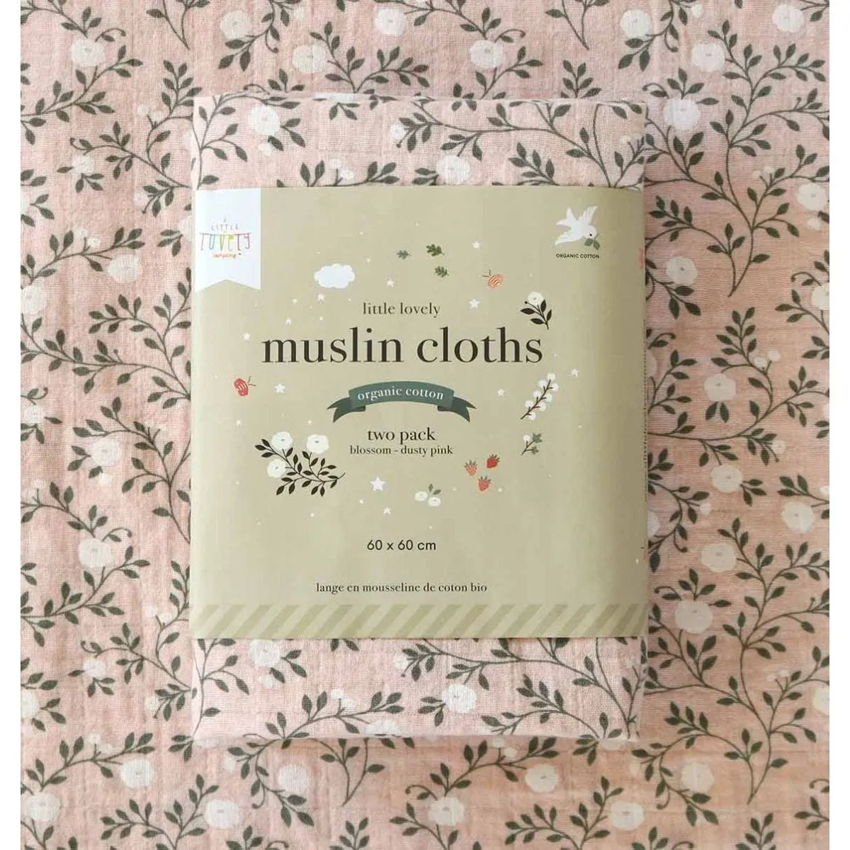 A Little Lovely Company Muslin Cloth Set of 2: Blossom - Dusty Pink