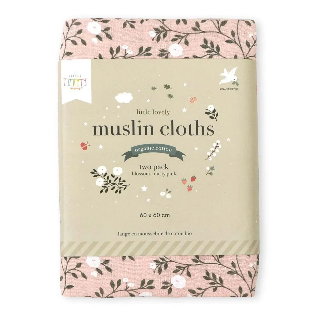 A Little Lovely Company Muslin Cloth Set of 2: Blossom - Dusty Pink