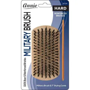 Annie Hard Wood Military Boar Bristle Brush With Comb 4.8In