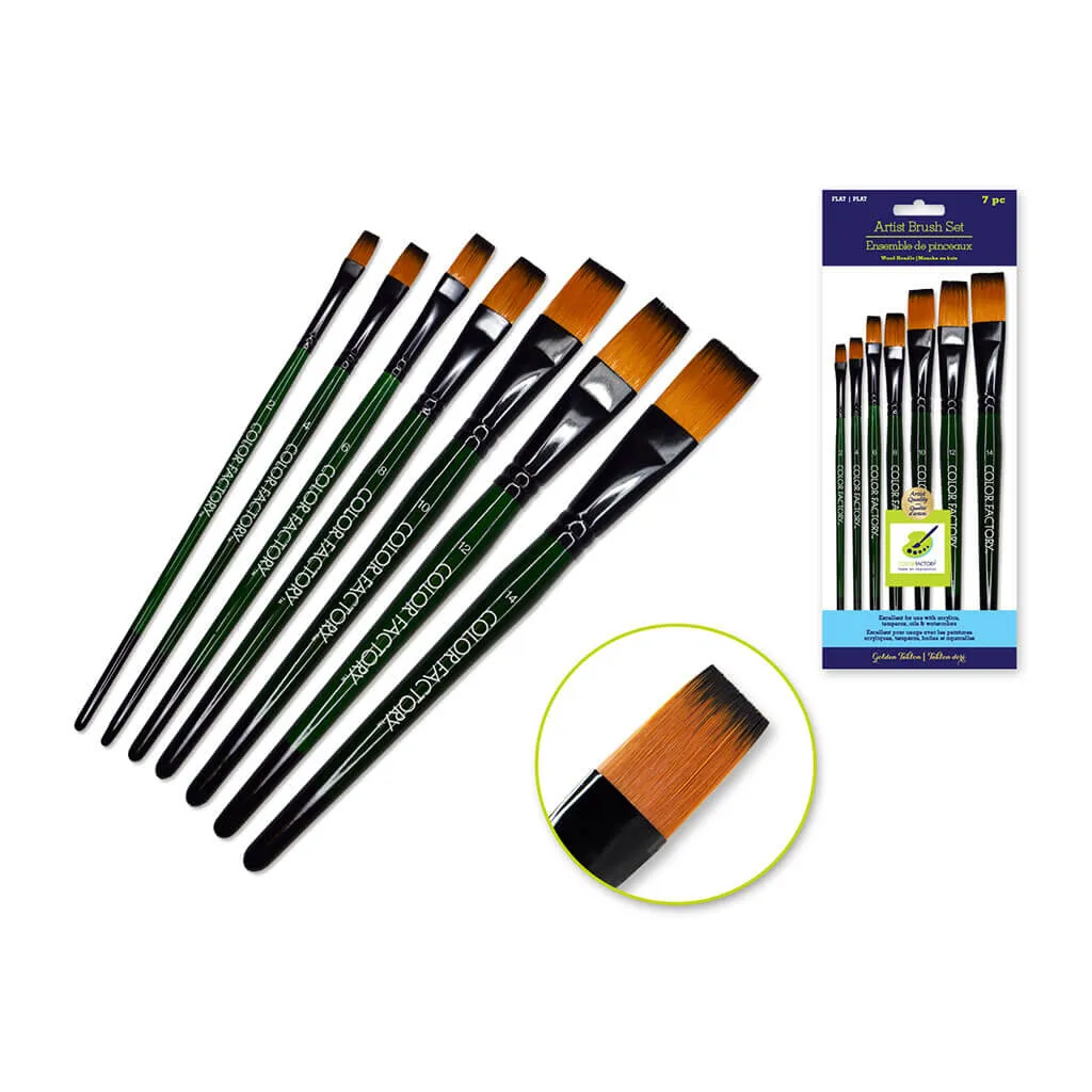 Artist Brush Set: 'Fierce' Art Set Wood Handle-Flat, x7