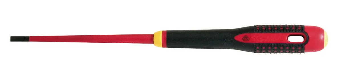 Bahco ERGO handled Slim Line 1000v insulated screwdriver - Slotted 4mm tip, blade length 100mm