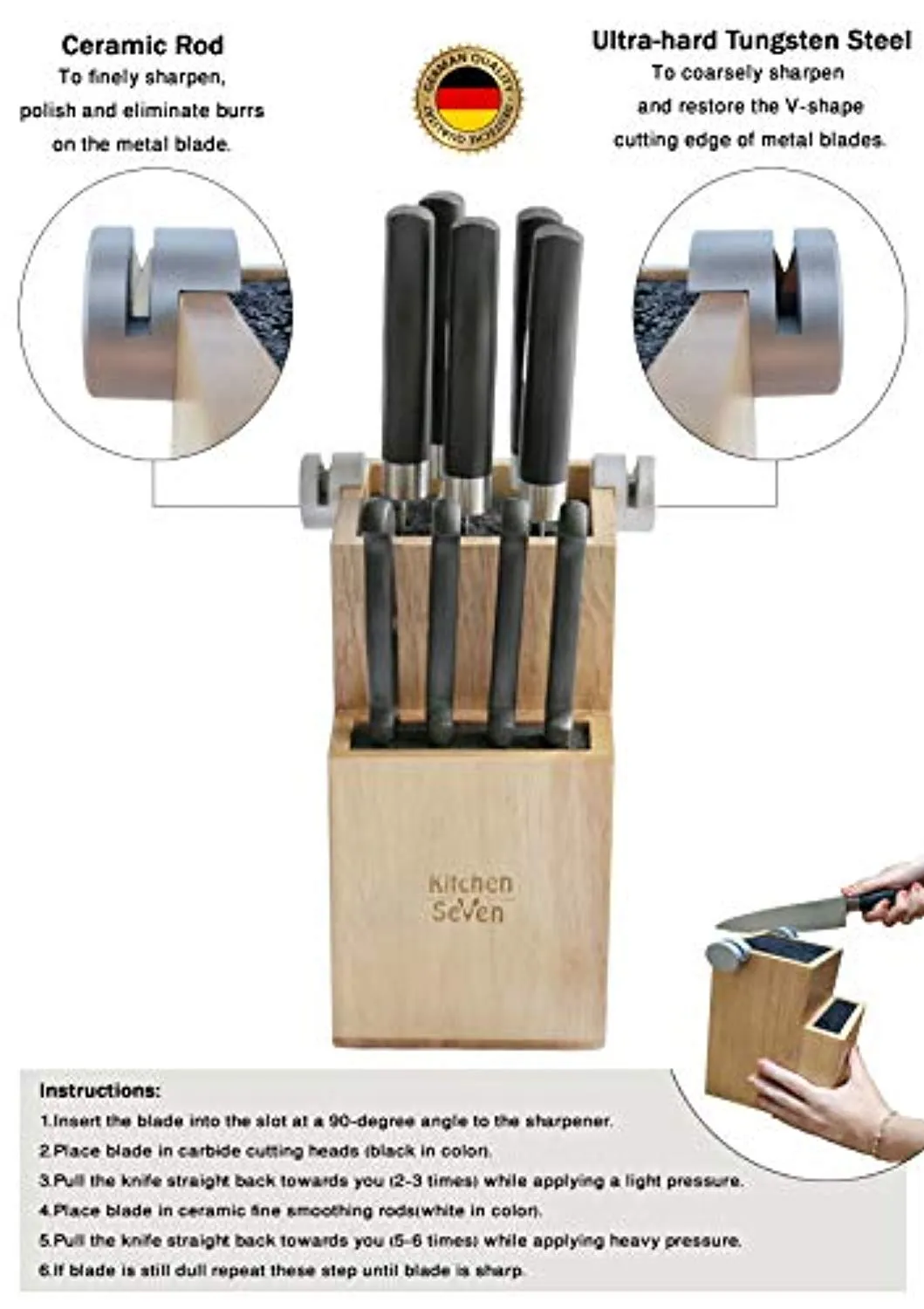 Bamboo Universal Knife Block - Knife Holder with 2 Built-In Knife Sharpeners - 2-Tiered Modern Knife Storage Up to 16 Large and Small Knives