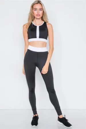 Black & White Athletic Sports Bra & Legging Set /2-2-2