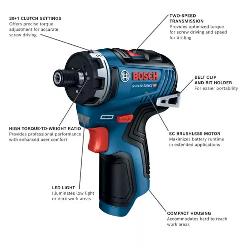 BOSCH 12V MAX 1/4" Hex Two-Speed Screwdriver (Tool Only)