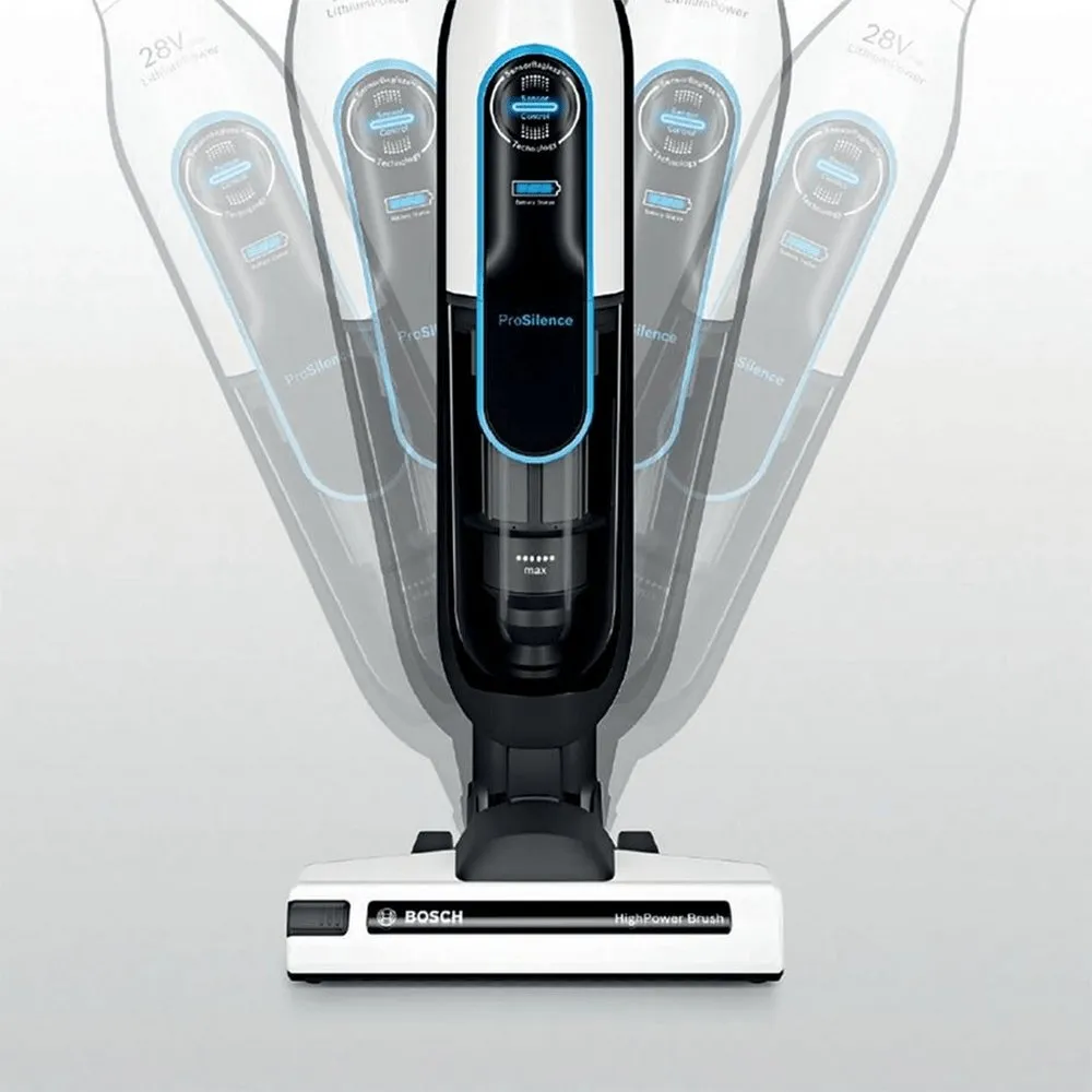 Bosch BCH86SILGB Athlet Serie 6 Prosilence Upright Vacuum Cleaner, 28.5cm Wide - 60 Minutes Run Time - White