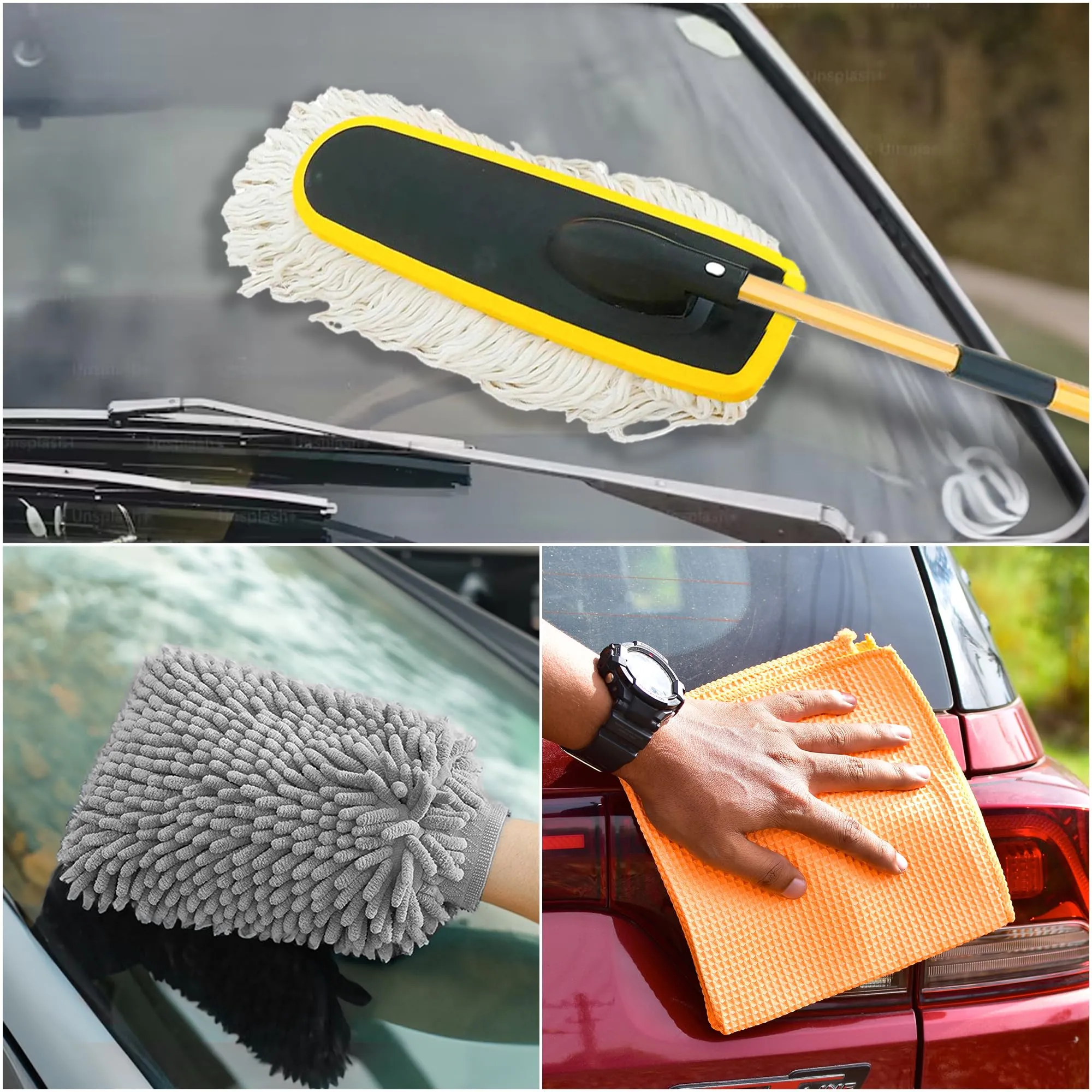 Carbinic Car Cleaning Kit - 2 Microfiber Wash Mitt   1 Car Cleaning Duster   1 Microfiber Cleaning Cloth | Car Dust Cleaner | Car Wash Accessories | Car Care Products | Multipurpose Cleaning Supplies