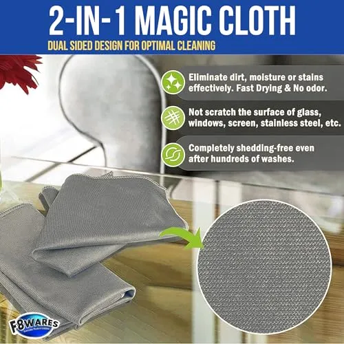 F8WARES 3pcs Glass Cleaning Cloth for Windows- Microfiber Cloth for Glass - Car Glass Cleaner - Specs Cleaning Cloth - Microfiber Cloth for Laptop Cleaning - Glass Cleaner Cloth Grey