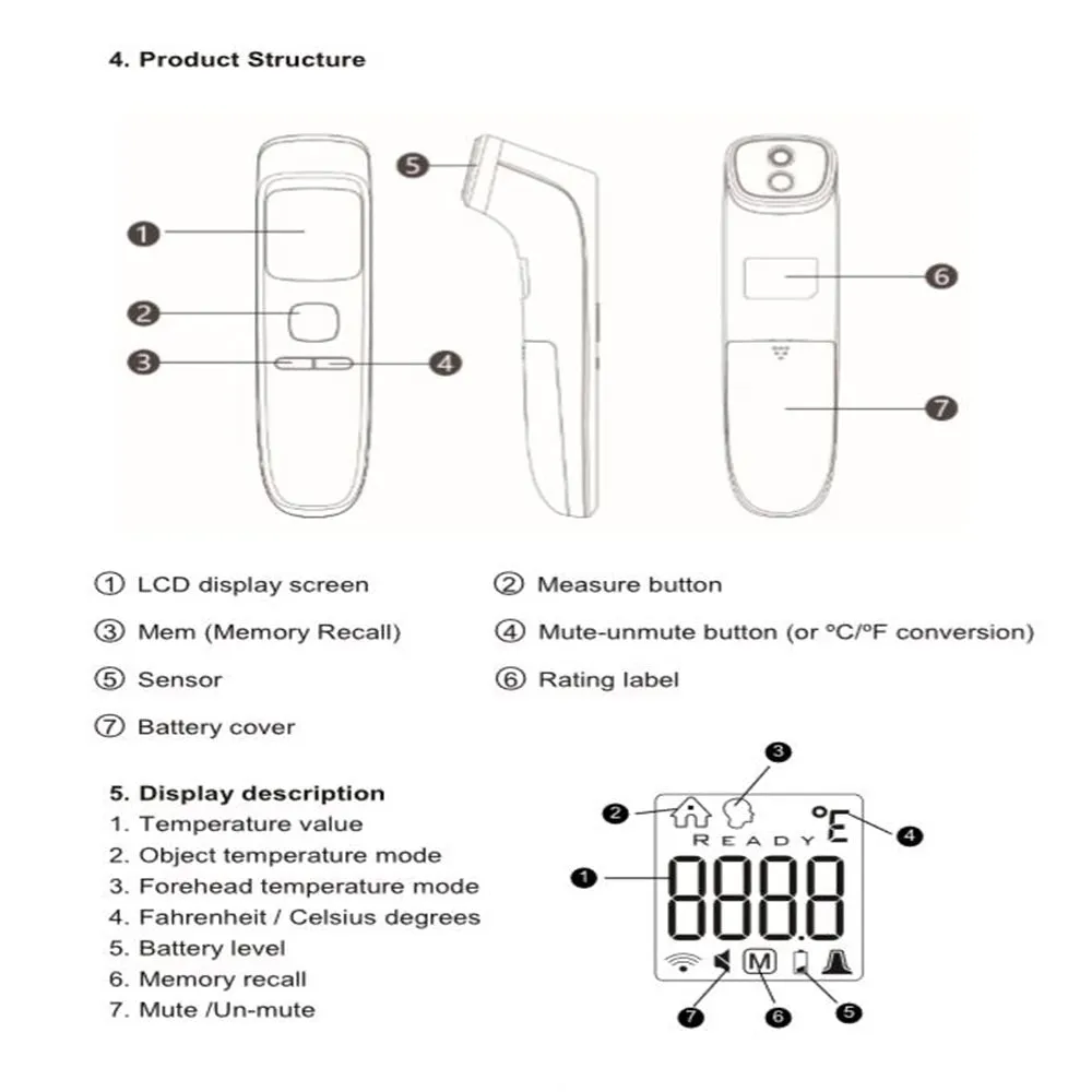 Forehead Infrared Thermometer Digital 32°F to 212°F