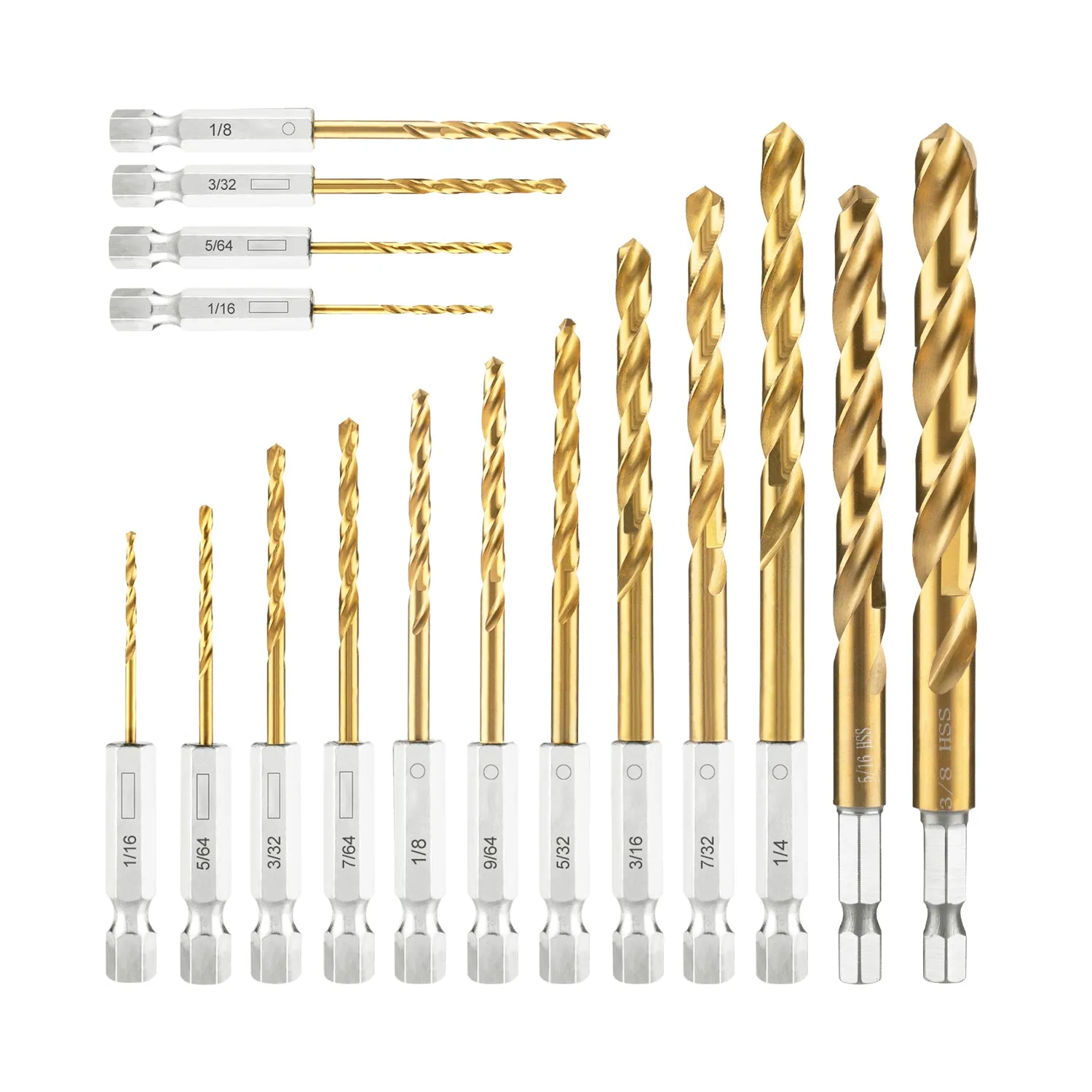 High Speed Steel Hex Shank Twist Drill Bits Set with Titanium Coating