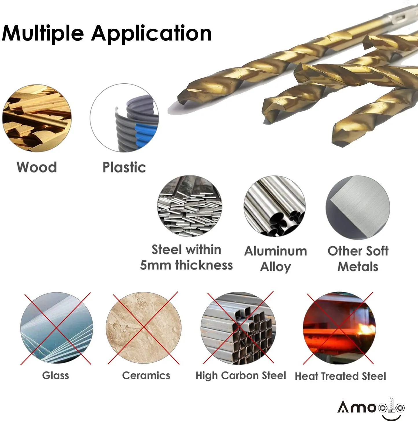 High Speed Steel Hex Shank Twist Drill Bits Set with Titanium Coating