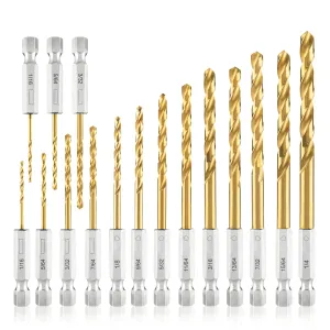 High Speed Steel Hex Shank Twist Drill Bits Set with Titanium Coating