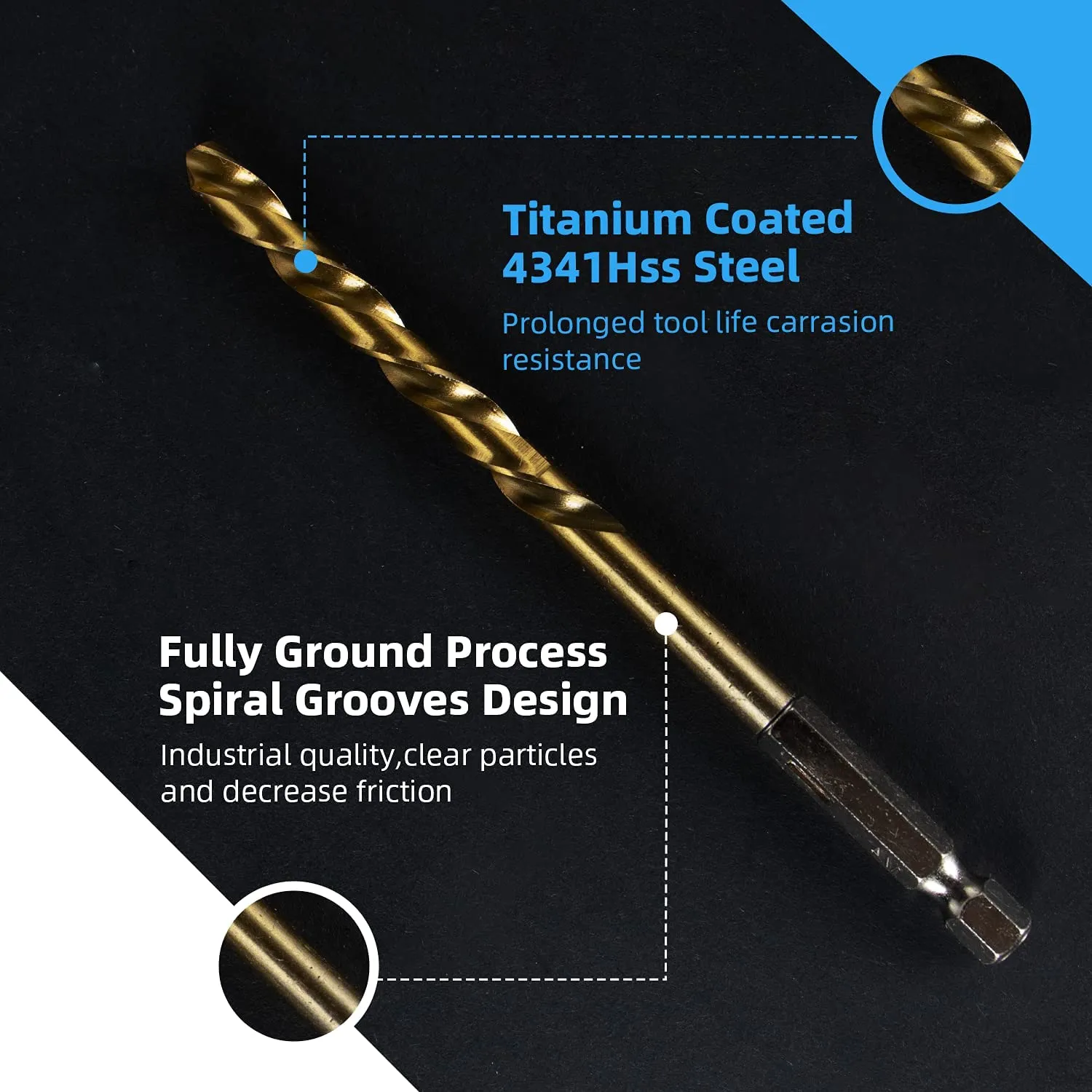 High Speed Steel Hex Shank Twist Drill Bits Set with Titanium Coating