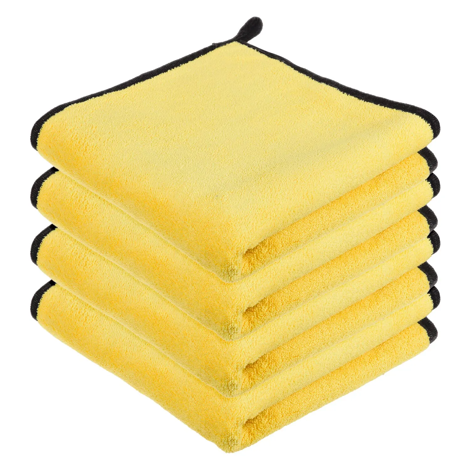 Kuber Industries Cleaning Towel|Microfiber Reusable Cloths|Highly Absorbent Washable Towel for Kitchen with Hanging Loop|Car|Window|40x40 Cm|Pack of 4 (Yellow)