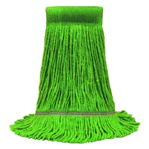 MaxiClean® Cotton & Synthetic Blend Green Wet Mops w/ 5" Wide Band (Size: Medium | Looped Ends) - Case of 12