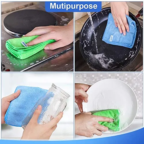 ovwo 12Pcs Premium Microfiber Cleaning Cloths - Highly Absorbent, Lint Free, Streak Free, Micro Fiber Cleaning Towels, Dish Cloth, Wash Clothes, Size: 12" X 12" Especially for Kitchen, Home