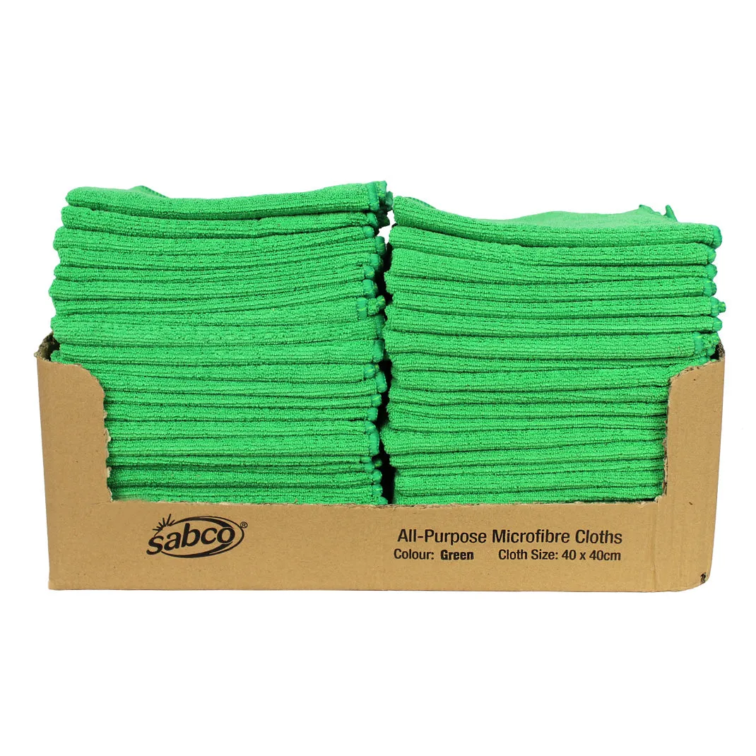 Sabco All Purpose Microfibre Cloths 40x40cm Green 50pcs