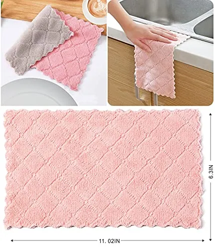 SAOYOAS 10 Pack Kitchen Cloth Dish Towels, Super Absorbent Coral Velvet Dishtowels, Premium Cleaning Cloths,Non-Stick Oil Quick Dry Dish Towels, Soft Tea Towels, Table Cleaning Cloths.