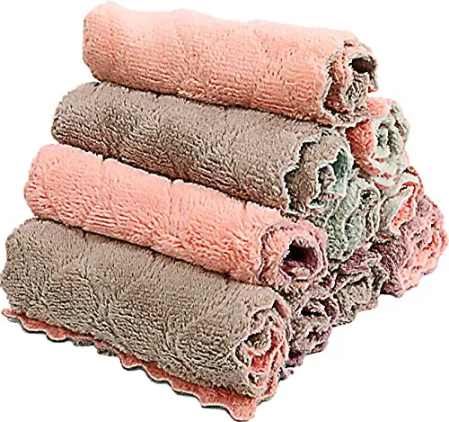 SAOYOAS 10 Pack Kitchen Cloth Dish Towels, Super Absorbent Coral Velvet Dishtowels, Premium Cleaning Cloths,Non-Stick Oil Quick Dry Dish Towels, Soft Tea Towels, Table Cleaning Cloths.