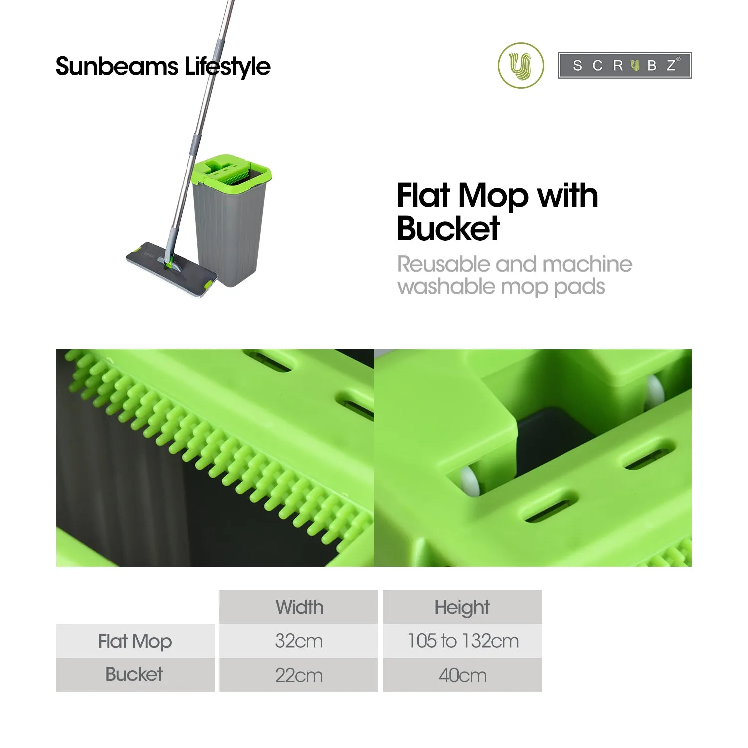 SCRUBZ Premium Microfiber 360ᴼ Flat Mop with Bucket Set of 6