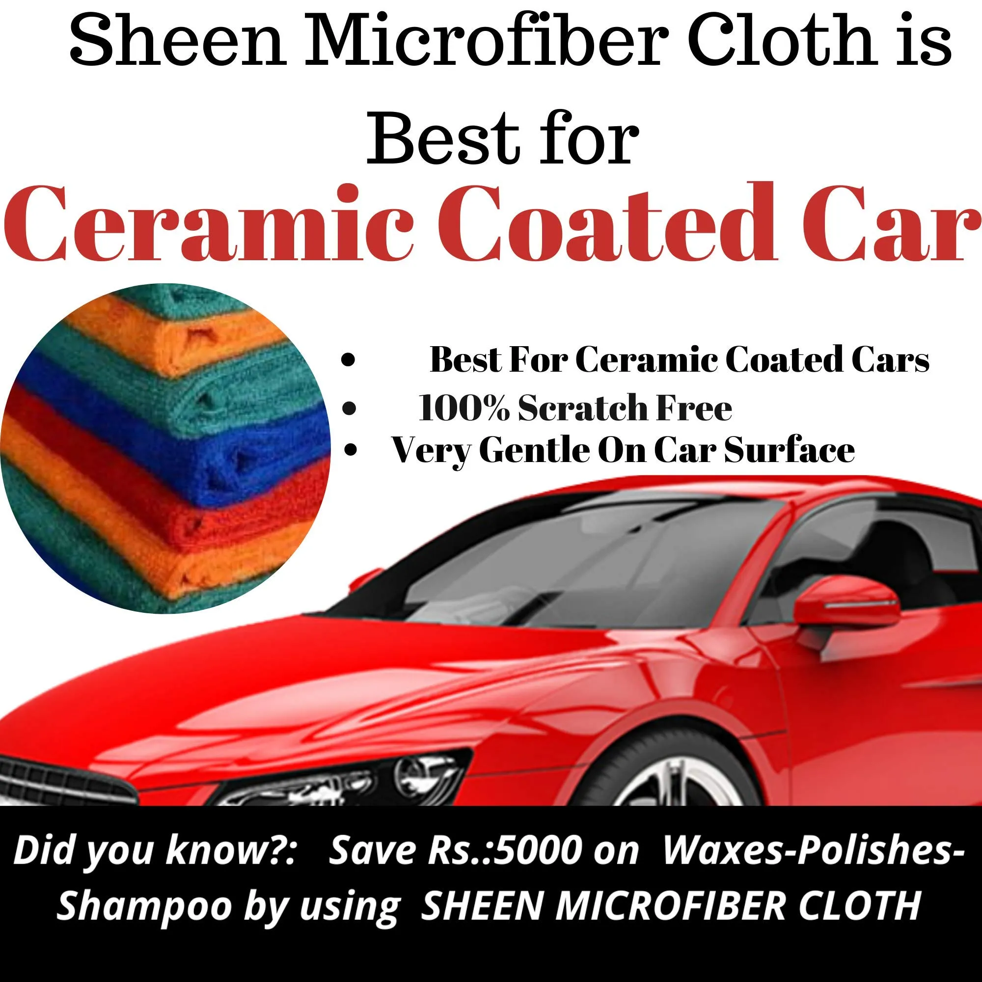 Sheen Microfiber Cleaning Cloth (30x35cm)- 270 GSM - Pack of 10, Multicolor