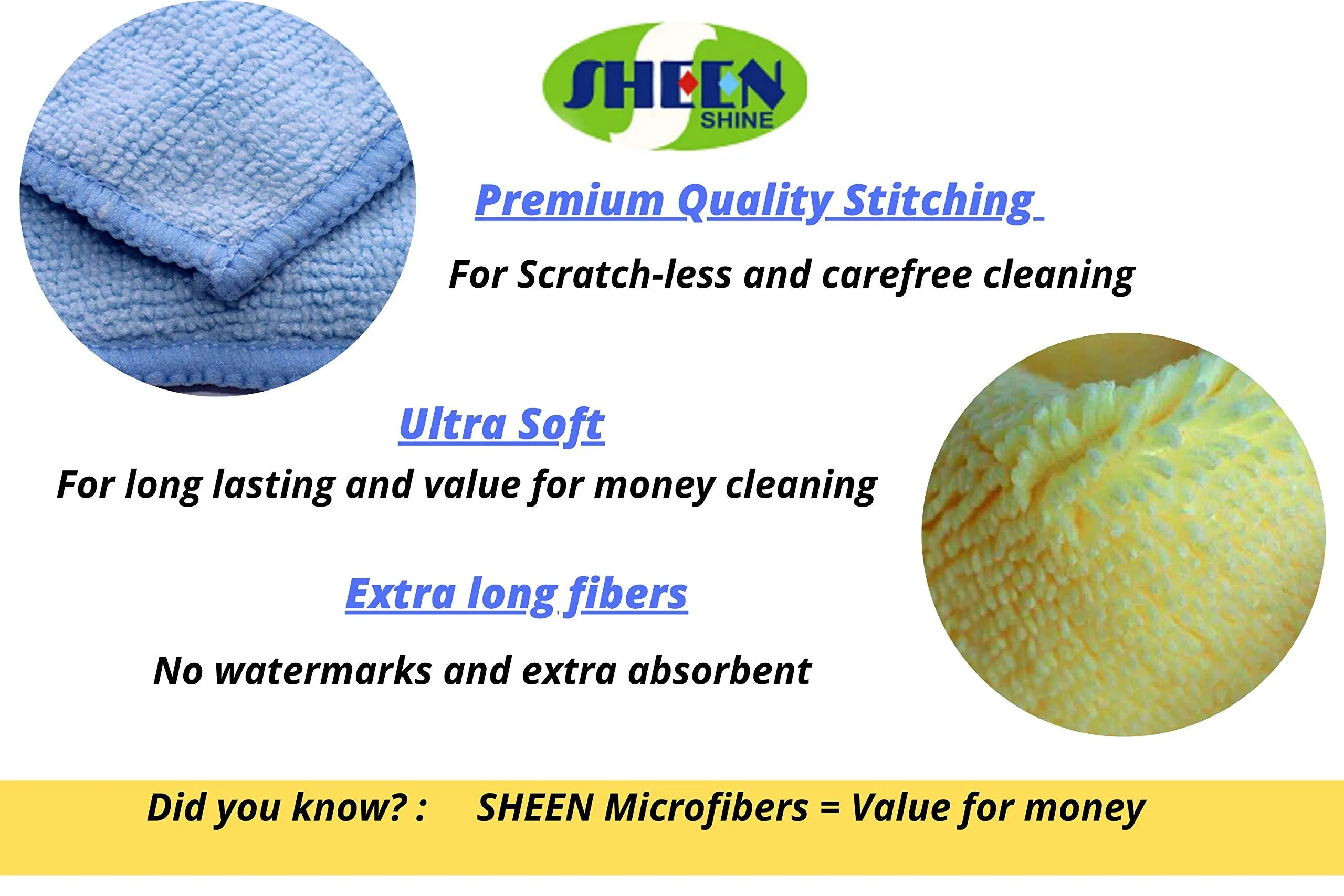 Sheen Microfiber Cleaning Cloth (30x35cm)- 270 GSM - Pack of 10, Multicolor