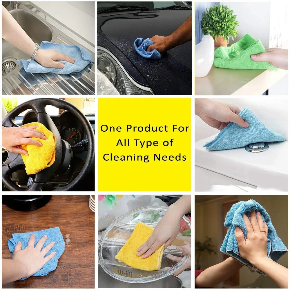 SOBBY Car Microfiber Cleaning Cloth Set of 4 pcs - Premium Microfibre Cloth for Car Cleaning, Kitchen Cleaning, Home Improvement and More - 40x40cm, 340 GSM, Multicolor