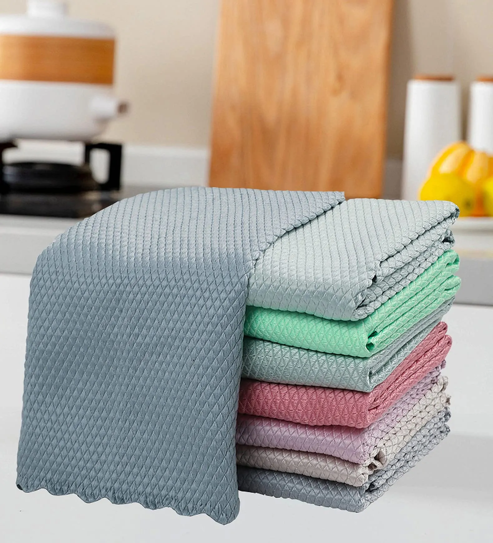 wolpin Microfiber Cleaning Cloths, 5 Pcs 25 x 25 cms Multi-Colour|Highly Absorbent, Lint and Streak Free, Multi -Purpose Wash Cloth for Kitchen, Car, Window, Stainless Steel, Silverware