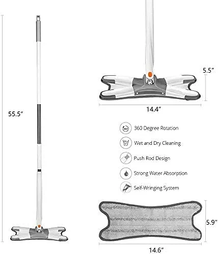 Yeking Tool (E X-Shape Microfiber Mop for Floor Cleaning with a Reusable Pads